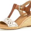 Women Gabor | Gabor Wedges Sandals 62.824.82 Cognac Brown/Beige Leather