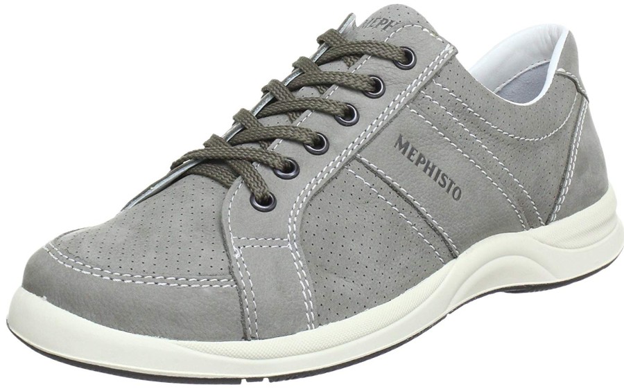 Men Mephisto | Mephisto Hero Perf Light Grey Nubuck Sporty Laceshoe For Men