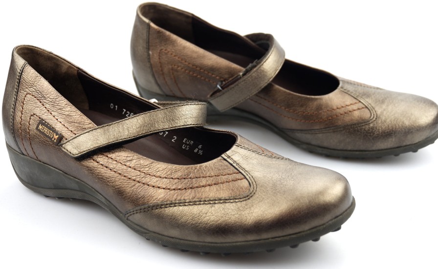 Women Mephisto | Mephisto Leidina Bronze Leather Shoe For Women With Velcro Closure