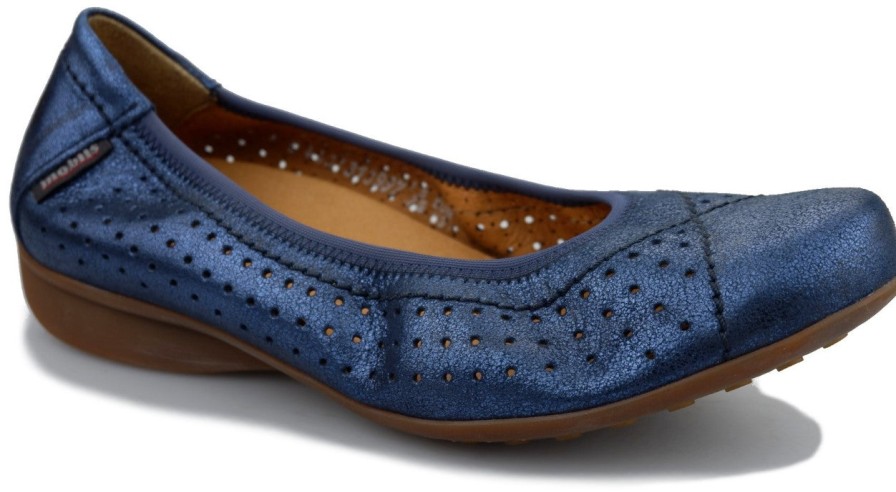 Women Mephisto | Mobils By Mephisto Fabrizia - Women'S Ballerina - Blue Leather Wide Fit