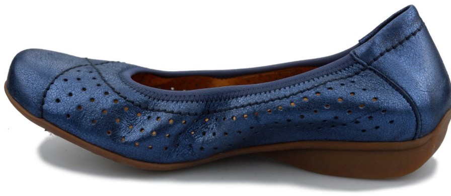 Women Mephisto | Mobils By Mephisto Fabrizia - Women'S Ballerina - Blue Leather Wide Fit